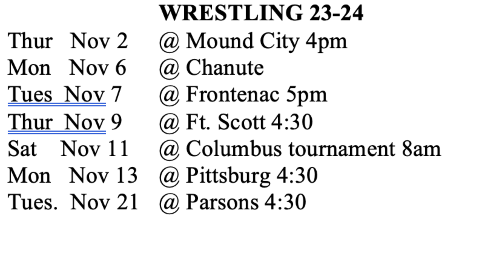 Girard USD 248 GMS Athletic Schedule 20232024